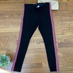 Divided Black Red Striped Leggings